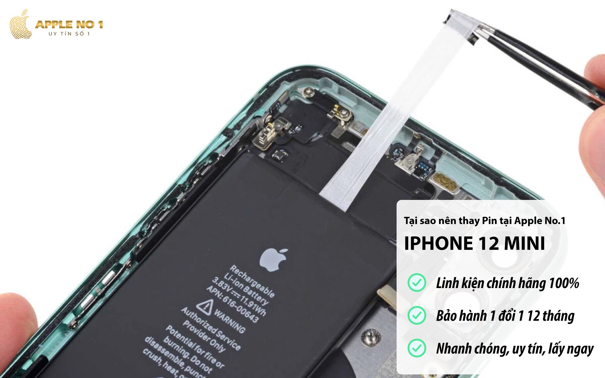 Dịch vụ thay pin iPhone 12 mini bảo hành đầy đủ, giá tốt, uy tín tại Apple No.1